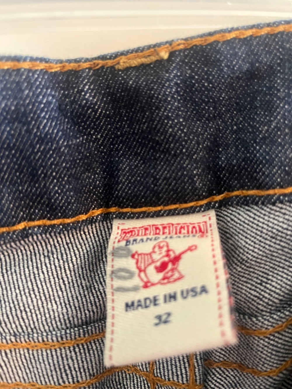 True Religion Dark Blue Flared Jeans with Gold Back Pocket Detail - Picture 7 of 8